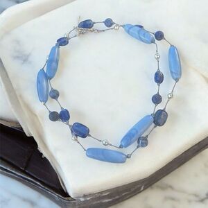NWT New Margo Morrison Blue Genuine Stone & Crystal Necklace Kyanite/Pyrite
